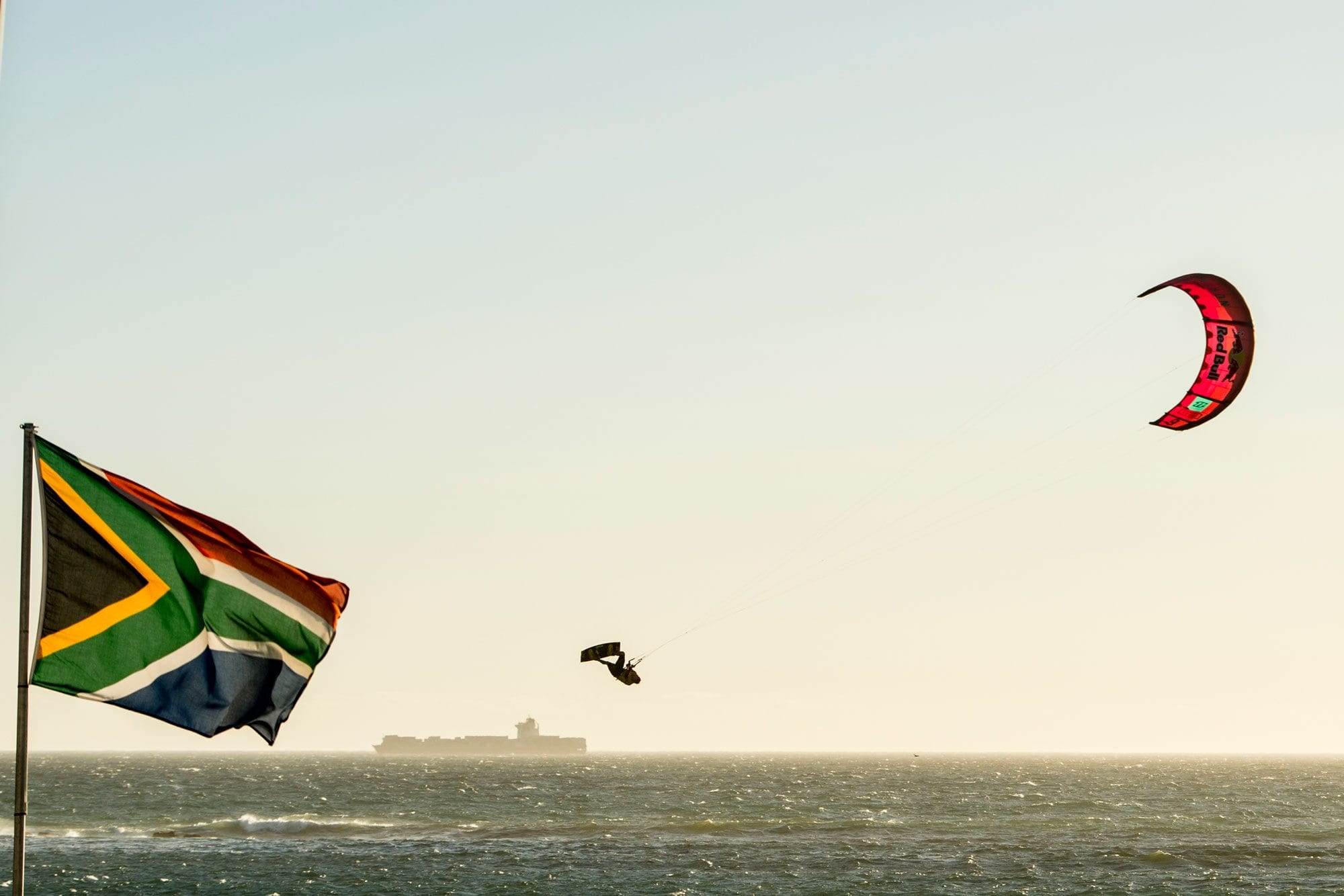 Ruben Lenten flies high amongst the South African flag.